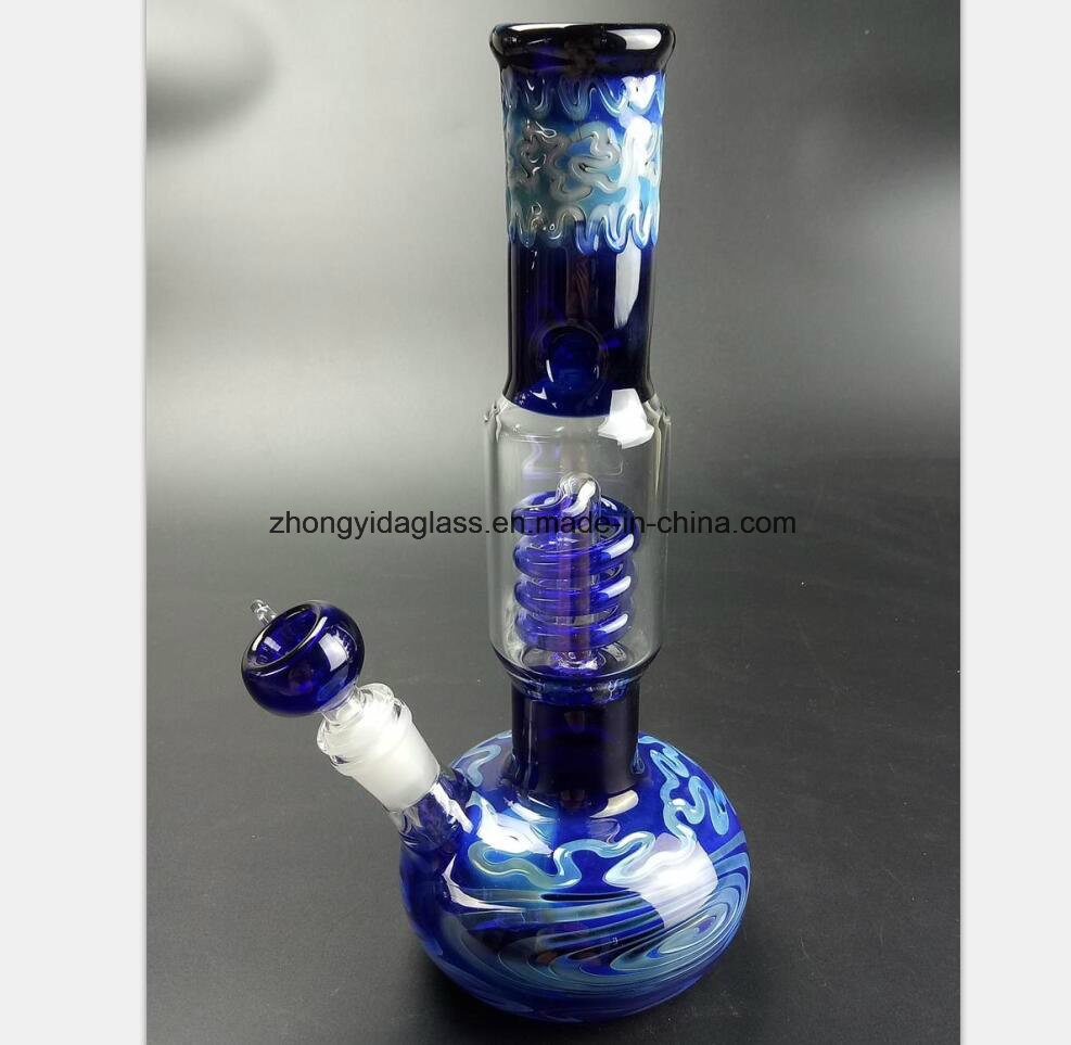 Blue Glass Smoke Pipe Spiral Filter Recovery Water Pipe